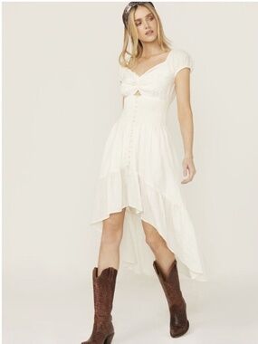 Shyanne Women's XL Smocked Twist Front Midi Dress – Cream – Excellent Condition